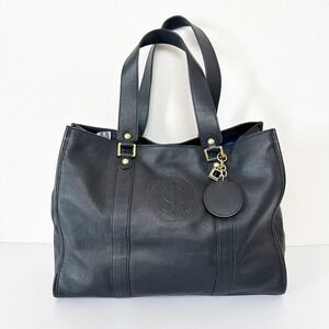 Juicy Couture Black Pebbled Leather Large Tote Bag with Gold Accents